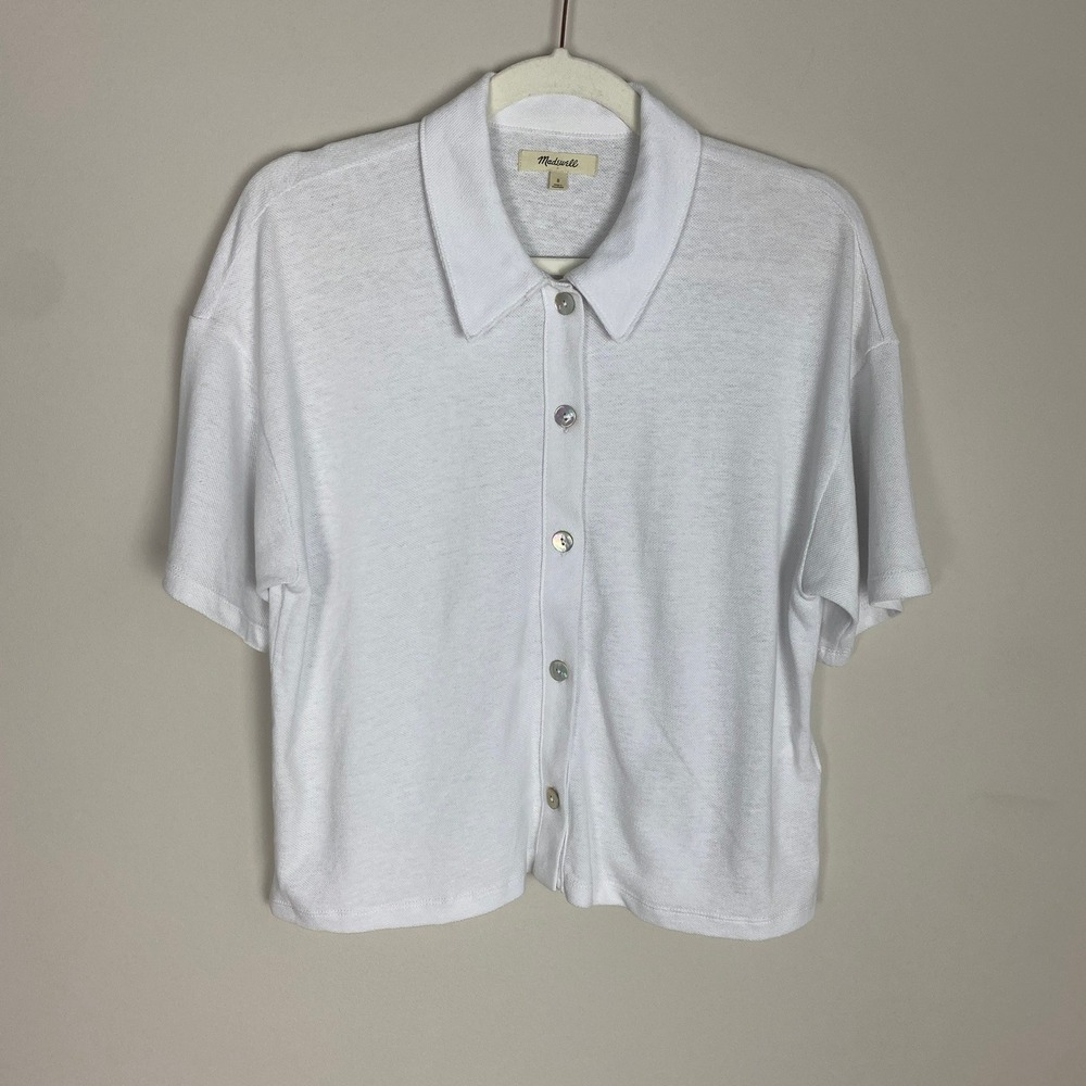 Madewell White Short-Sleeve Button-Down Polo Shirt